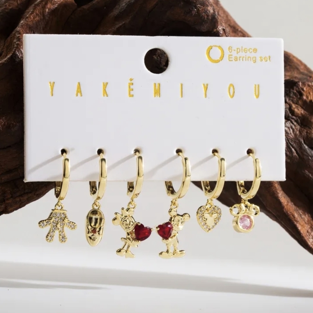 14K Gold Plated Mickey & Minnie Mouse Huggie Hoop Mismatched Earrings